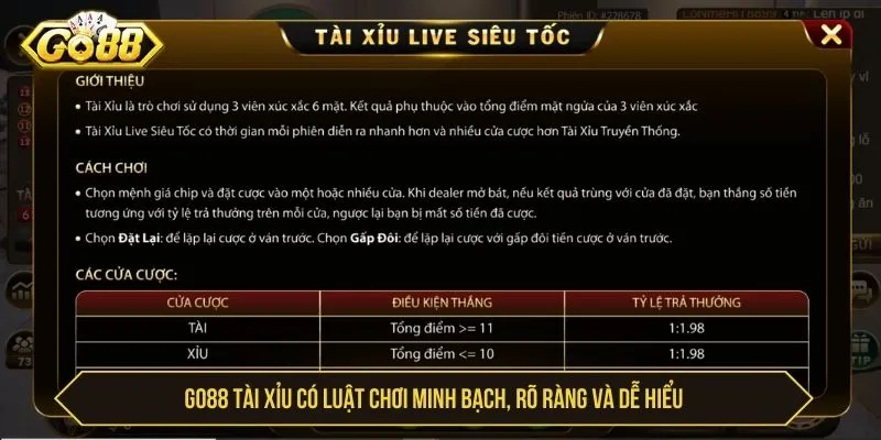 Trải Nghiệm GO88 Tài Xỉu Cá Cược An Toàn, Đẳng Cấp GO88 Tài Xỉu có luật chơi minh bạch, rõ ràng và dễ hiểu